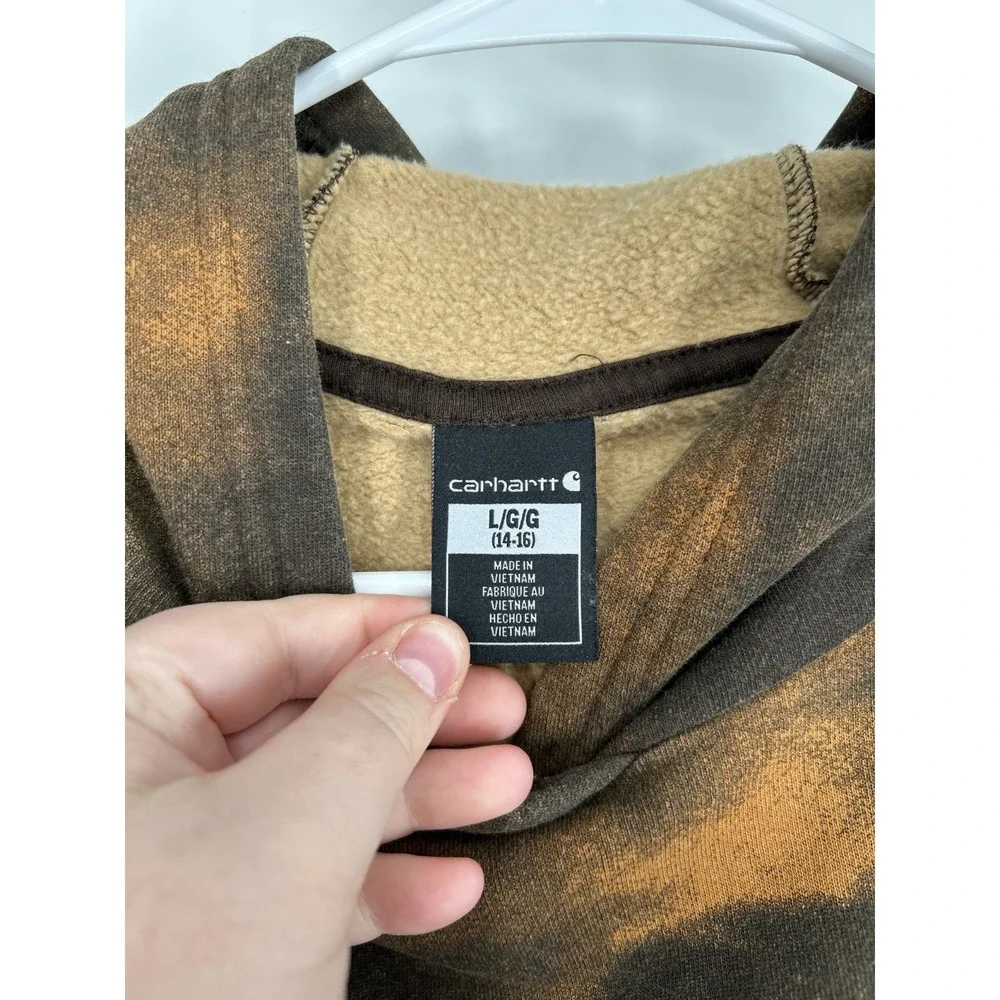 Carhartt Hoodie‎ Youth Boys Large 14-16 Brown Camouflage Camo Tie Dye Graphic